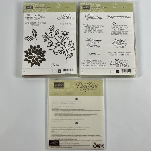 Stampin Up! FLOURISHING PHRASES X2 Clear Mount Stamp Set & Thinlits Dies Bundle - Picture 1 of 3